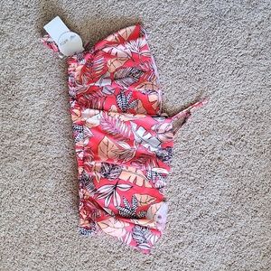 Bright tropical leaf print ruffle bandeau swim top - Brand new